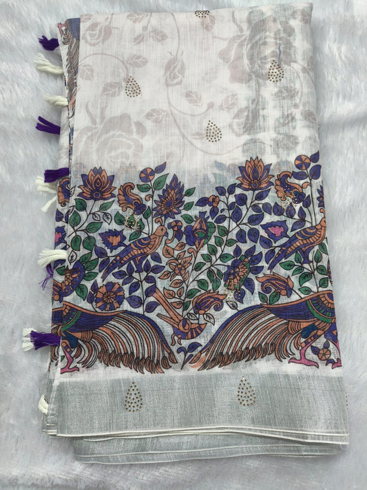 Premium cotton linen sarees with stones