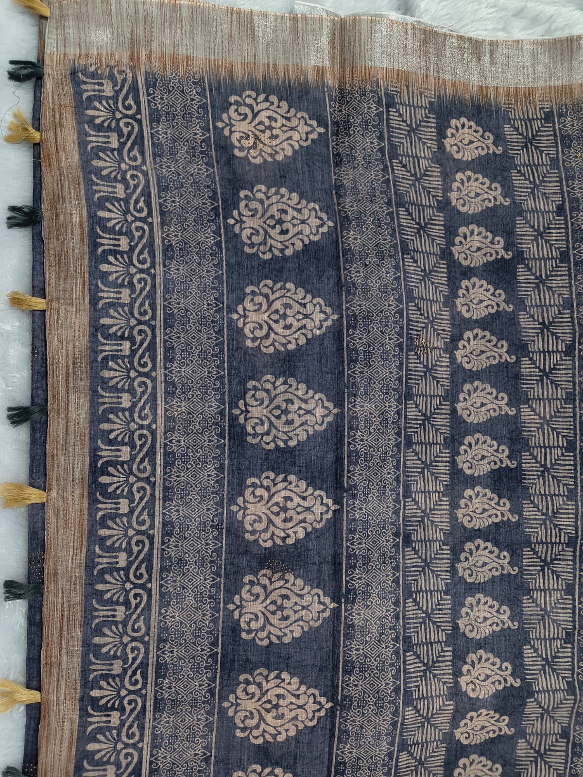 Premium cotton linen sarees with stones