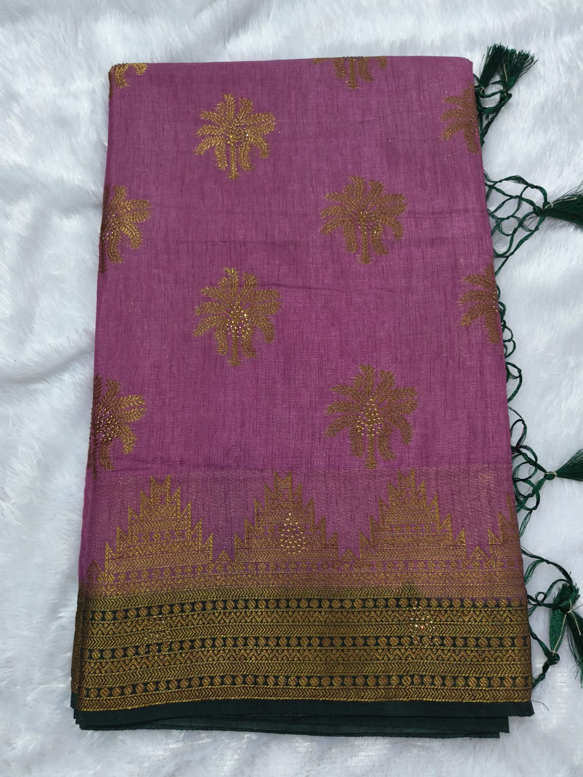Premium antic zari linen cotton saree with stones