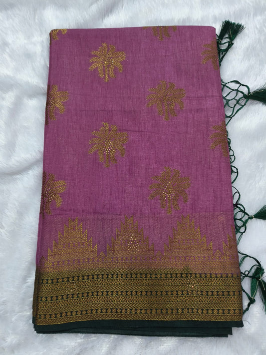 Premium antic zari linen cotton saree with stones