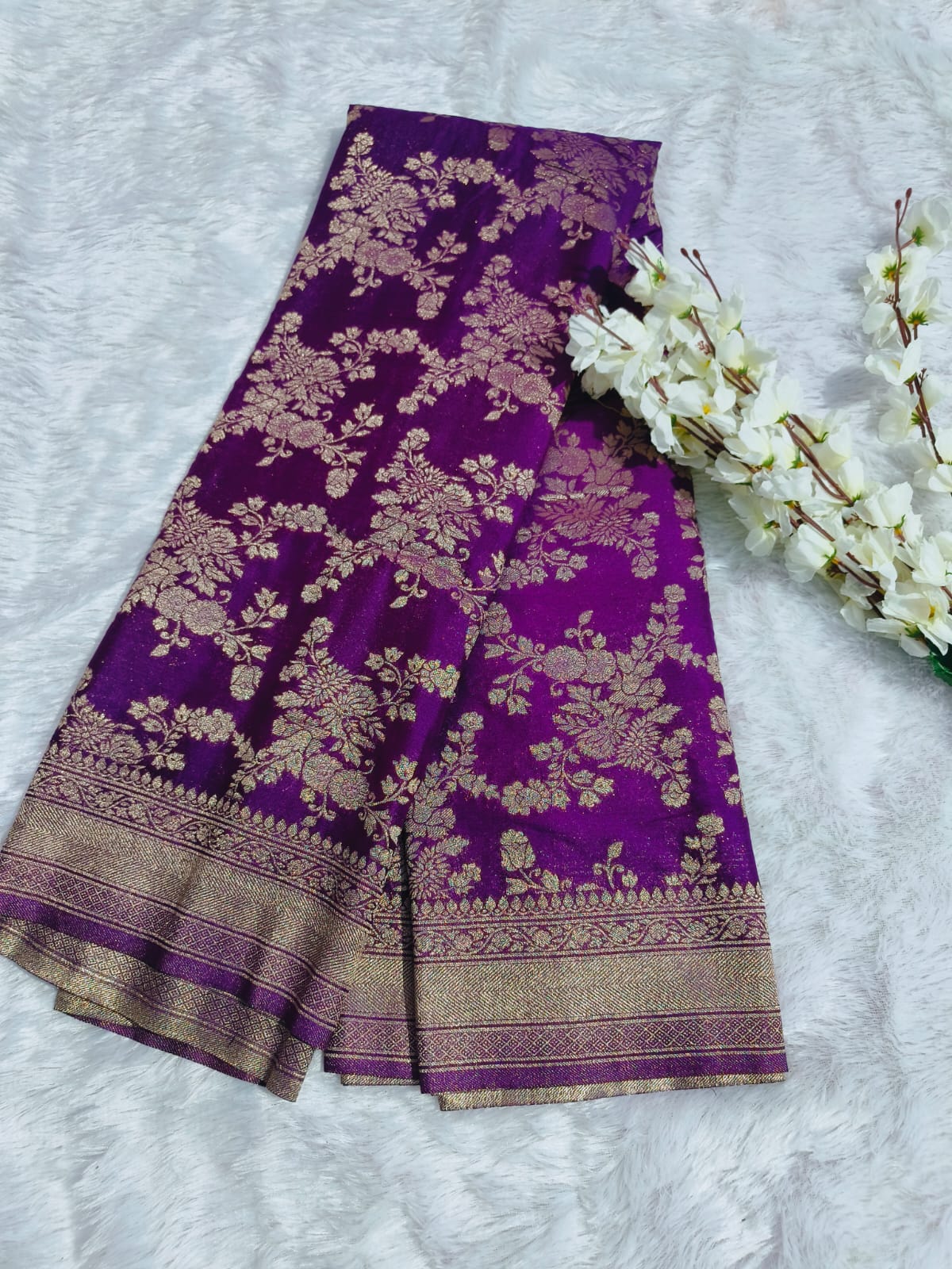 Purple semi banarasi khaddi georgette saree